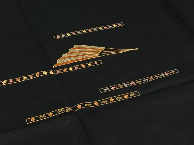 平和屋着物▽訪問着 単衣 駒刺繍 舞扇文 金糸 正絹 逸品 AABC7514jh