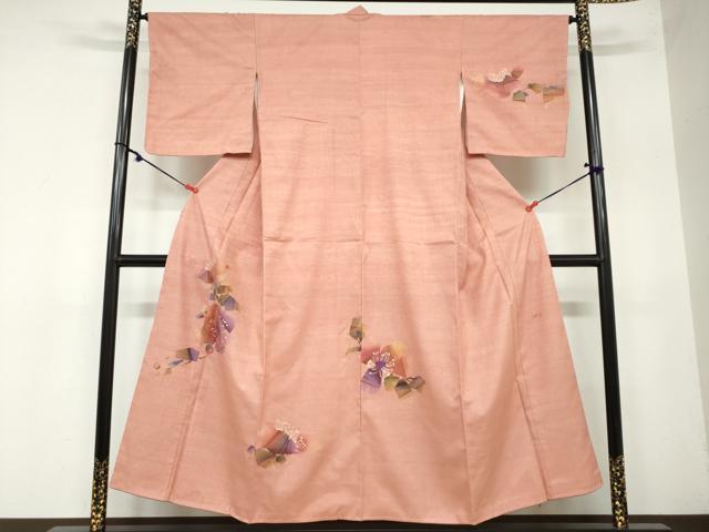 平和屋着物●染織作家　渋紙型　渋谷和子　訪問着　紬地　草花文　正絹　逸品　未使用　DAAY5528ud