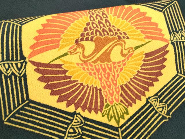 平和屋着物○九寸名古屋帯 型染 吉祥向かい鶴文 鬼しぼ