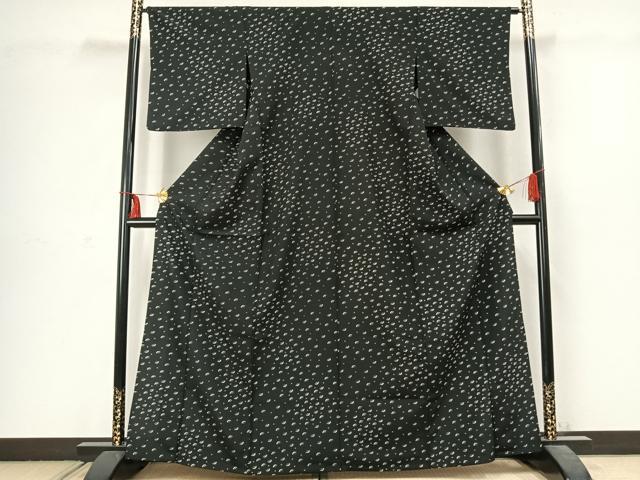 平和屋着物▽小紋　単衣　扇面文　黒地　洗える着物　AABC3915fy 平和屋着物▽小紋 単衣 扇面文 黒地 洗える着物 AABC3915fy