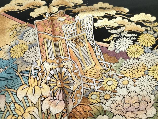 平和屋着物○金彩友禅 卓越技能者・名工・和田光正 黒留袖 御所車草花