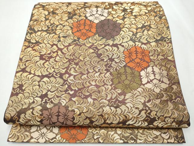平和屋着物●西陣の名門　加納幸謹製　六通柄袋帯　草花文　金糸　正絹　逸品　CAAZ4328hy