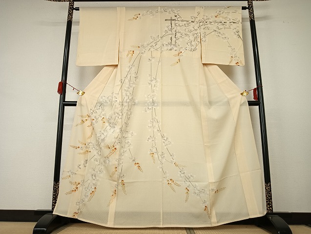 平和屋着物＊夏物　訪問着　変わり絽　枝花文　金彩　正絹　逸品　AABC6962jd