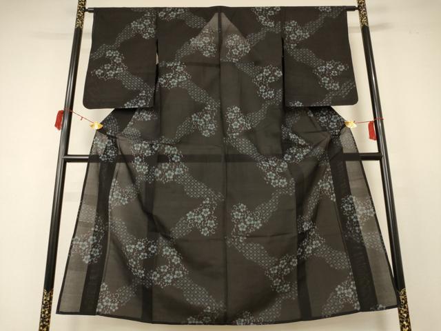 平和屋着物＊夏物　小紋　紗　幾何学花文　AABC9416jd 平和屋着物＊夏物 小紋 紗 幾何学花文 AABC9416jd