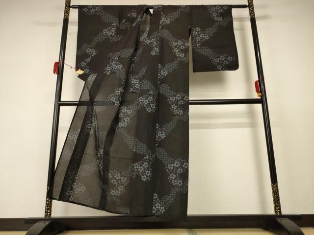 平和屋着物＊夏物 小紋 紗 幾何学花文 AABC9416jd