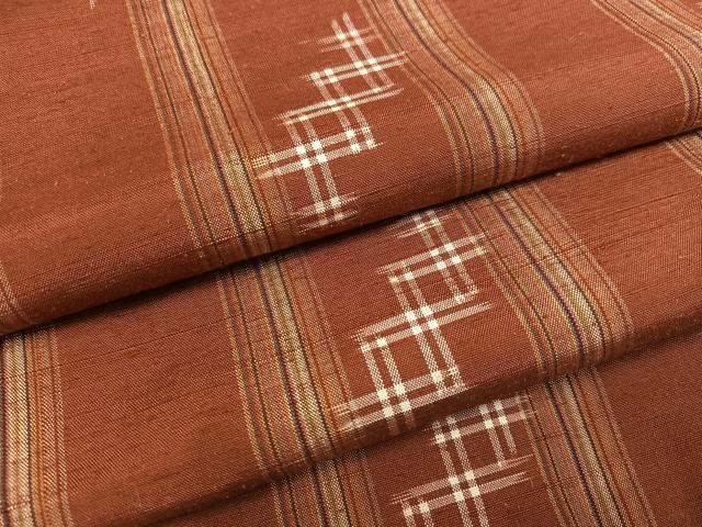 平和屋着物●上質な紬　琉球絣文様　紅鳶色地　正絹　逸品　AABD0801ph