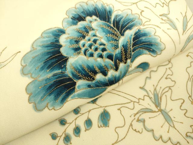 平和屋着物○塩瀬 九寸名古屋帯 洋花文 金彩 正絹 逸品 DAAX8416du