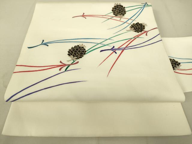 平和屋着物●塩瀬　九寸名古屋帯　松ぼっくり　金彩　正絹　逸品　DAAX8431du