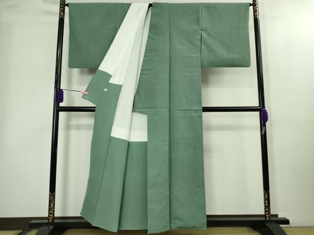 平和屋本店●極上　本場結城紬　重要無形文化財　奥順謹製　色無地　錆浅葱色　証紙付き　逸品　DZAB2265kh6_2