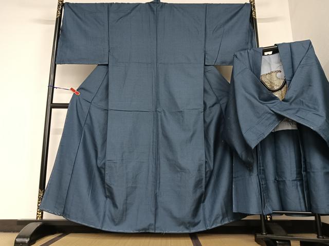 平和屋着物●男性　お召　アンサンブル　亀甲文様　キングサイズ　正絹　逸品　AABC5075zg