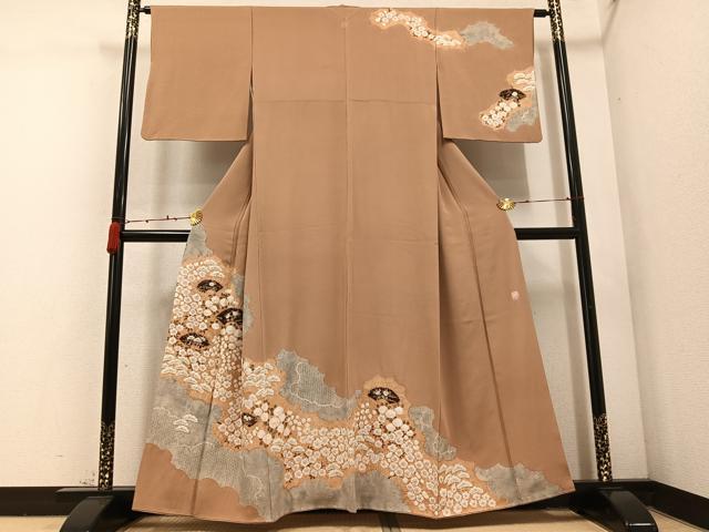 平和屋着物●十日町　名門　滝泰謹製　訪問着　作家物　絞り　地紙草花文　三越扱い　正絹　逸品　AABD3479ph