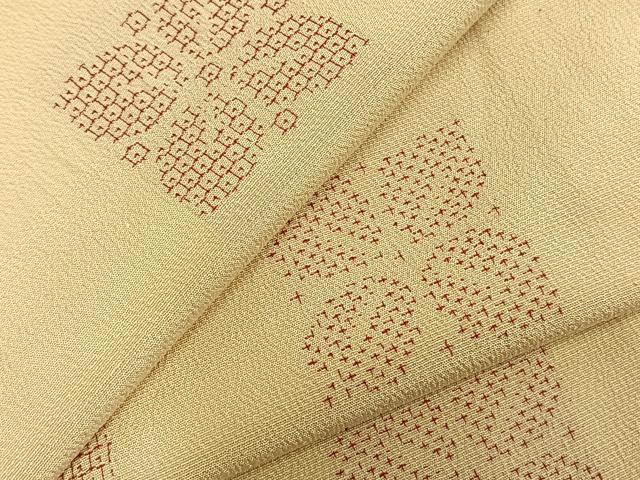 平和屋着物▽本塩沢　単衣　110亀甲　舞花文　正絹　逸品　AABD0184fy