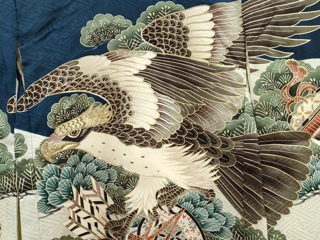 平和屋着物[]お宮参り　男の子　祝着　産着　初着　のしめ　駒刺繍　鷹　鼓吉祥松文　逸品　CAAZ7046ze