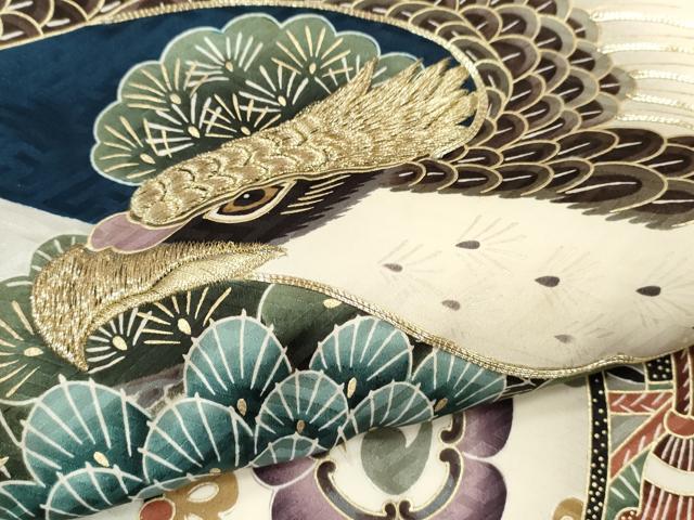 平和屋着物[]お宮参り　男の子　祝着　産着　初着　のしめ　駒刺繍　鷹　鼓吉祥松文　逸品　CAAZ7046ze