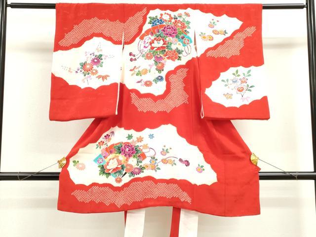 平和屋着物[]お宮参り　女の子　祝着　産着　初着　のしめ　檜扇草花文　逸品　CAAZ7045ze