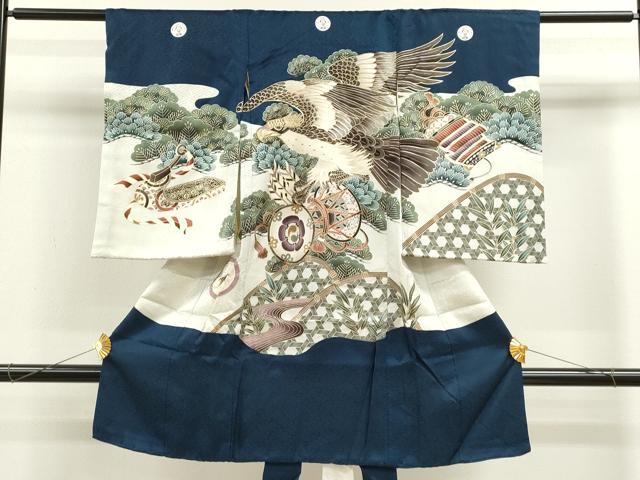 平和屋着物[]お宮参り　男の子　祝着　産着　初着　のしめ　駒刺繍　鷹　鼓吉祥松文　逸品　CAAZ7046ze