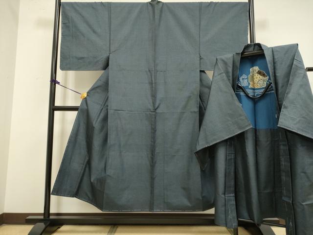 平和屋着物○極上 男性 本場大島紬 アンサンブル 長羽織 100亀甲 総
