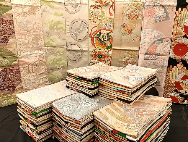平和屋着物■袋帯 西陣 まとめて100点 向かい鳳凰 鶴 尾長鳥 孔雀羽 人物 向かい蝶 風景 正倉院 佐賀錦 金銀糸 未使用品有 全て正絹 mmm054