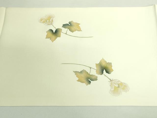 平和屋着物●極上　塩瀬　九寸開き名古屋帯　手描き　枝花に小鳥　象牙色地　逸品　DZAB2090kh6_7