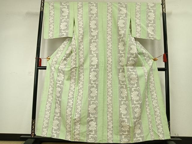 平和屋着物▽上質な紬　単衣　花間道　正絹　逸品　AABD0400fy_1