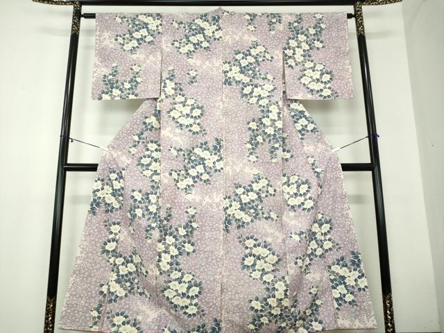 平和屋着物●上質な小紋　紬地　草花文　正絹　逸品　DAAZ0659ps