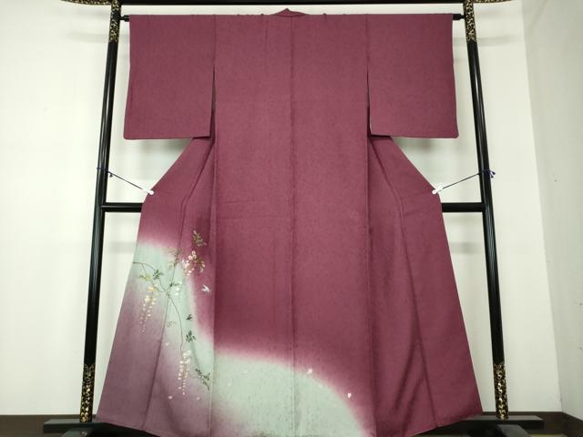 平和屋着物●訪問着　刺繍　手描き　舞蝶文　藤花房　暈し染め　金銀彩　やまと誂製　正絹　逸品　DAAZ0750ps