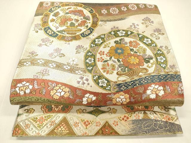 平和屋着物●六通柄袋帯　唐織　花寿秀彩文　金糸　引箔　正絹　逸品　DAAZ4306cm