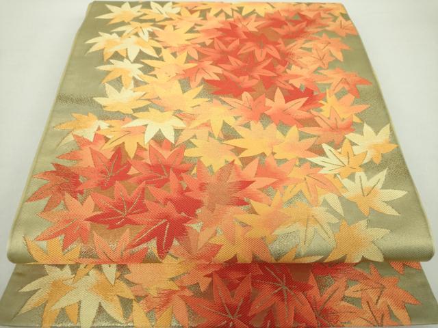 平和屋着物●西陣　川島織物　六通柄　本袋帯　楓　紅葉　金糸　正絹　逸品　DAAZ0764ps