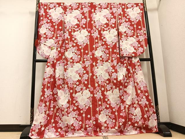 平和屋着物●小振袖　二尺袖　舞桜文　ロング丈　洗える着物　AABD7558ph