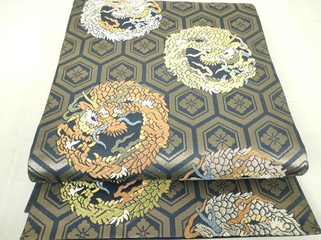平和屋着物●六通柄袋帯　唐織　丸龍　金糸　正絹　逸品　DAAY9617az