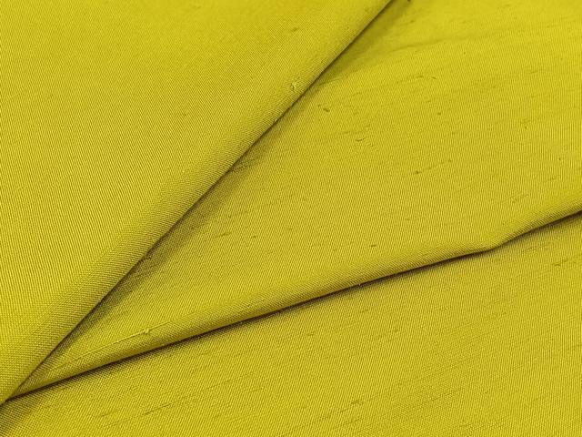 平和屋着物▽上質な紬　単衣　菜種油色　正絹　逸品　AABD9431jh