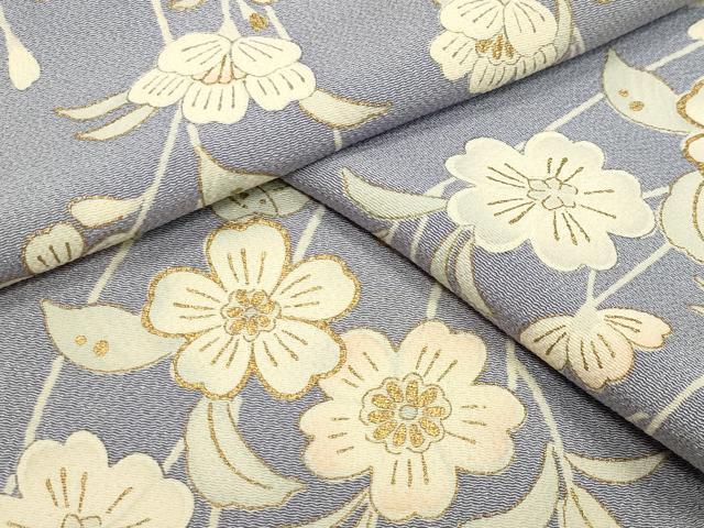 平和屋着物●上質な小紋　枝垂れ花文　金彩　鬼しぼ縮緬　正絹　逸品　CABA9603gh