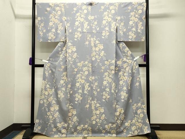 平和屋着物●上質な小紋　枝垂れ花文　金彩　鬼しぼ縮緬　正絹　逸品　CABA9603gh 平和屋着物○上質な小紋 枝垂れ花文 金彩 鬼しぼ縮緬 正絹 逸品