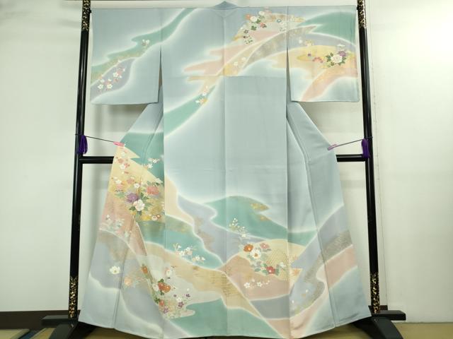 平和屋本店●極上　創業460年・千總　訪問着　駒刺繍　吉祥花文　暈し染め　秘色色地　金彩　逸品　未使用　DZAA4115kh6