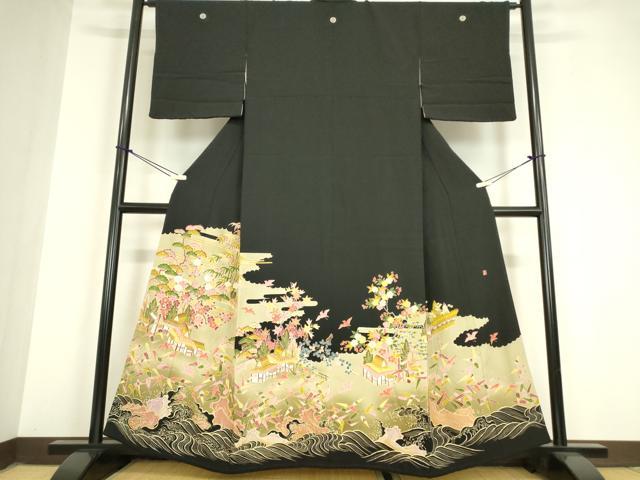 平和屋着物●本加賀友禅作家　矢田博　黒留袖　茶屋辻花鳥文　金彩　正絹　逸品　DAAY9647az