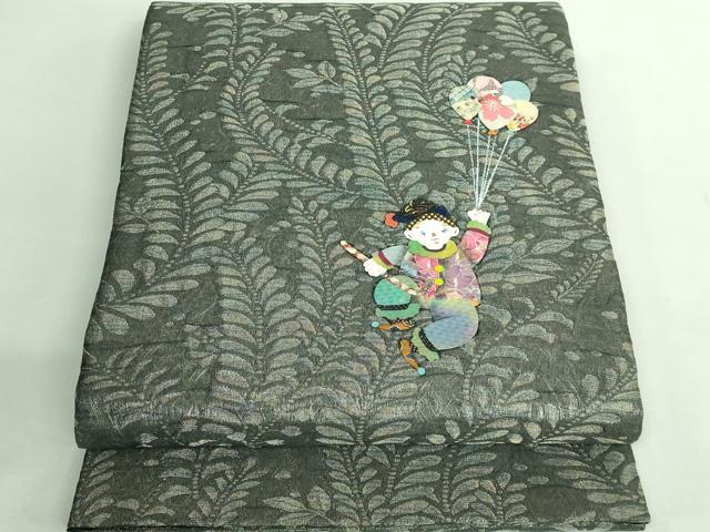 平和屋着物●極上　太鼓柄袋帯　ピエロ　貼り絵　和紙　金銀糸　逸品　DZAB2653kh6