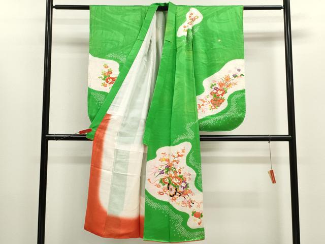 平和屋着物[]七五三　女の子　７歳　祝着　四つ身　長襦袢セット　絞り　駒刺繍　花車文　金彩　逸品　CABB2058ze_1