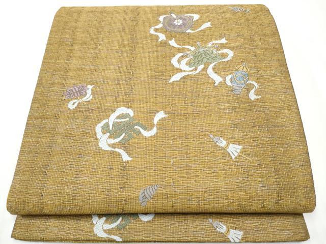平和屋着物●六通柄袋帯　唐織　器物吉祥文　金糸　正絹　逸品　CABB0530hy