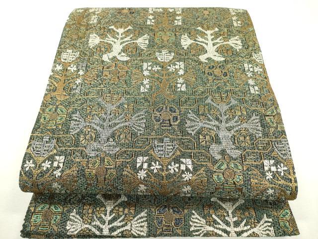 平和屋着物▽全通柄袋帯　スリーシーズン　春夏秋　抽象文様　金糸　正絹　逸品　未使用　DAAZ6467fe