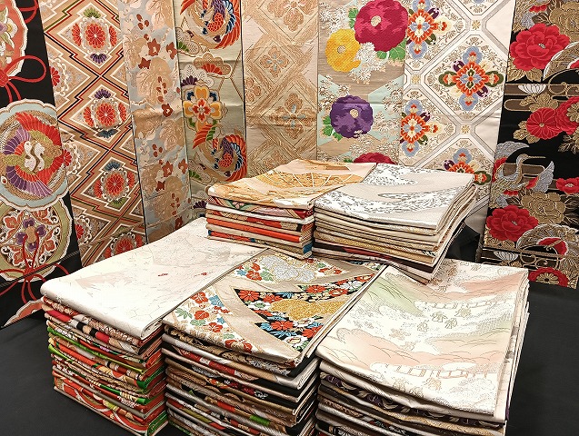 平和屋着物■袋帯 西陣 まとめて100点 鳳凰 鶴 尾長鳥 向い鳥 人物 蝶 風景 更紗 松竹梅 七宝 正倉院 金銀糸 未使用品あり 全て正絹 mmm965
