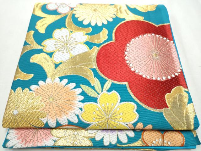 平和屋着物●六通柄袋帯　唐織　舞花文　金糸　正絹　逸品　CABB0758hy