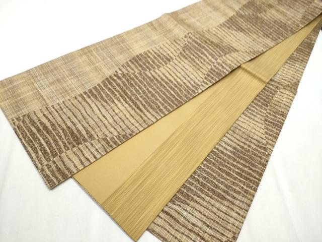 平和屋着物●全通柄袋帯　紬地　横段文　金通し地　正絹　逸品　CABB0784hy