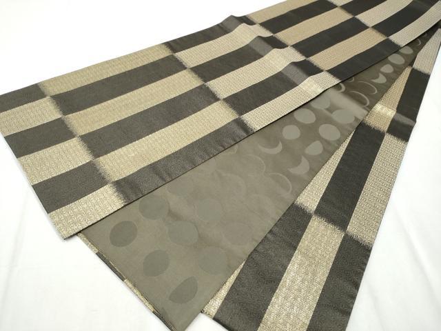 平和屋着物●両面　全通柄袋帯　麻の葉間道　金糸　正絹　逸品　CABB0800hy