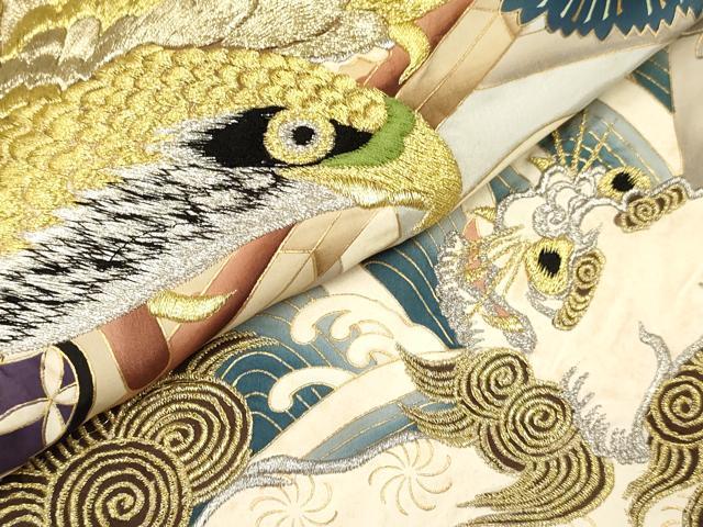 平和屋着物[]お宮参り　男の子　祝着　産着　初着　のしめ　刺繍　鷹　鷲　唐獅子　立波松文　暈し染め　金彩　逸品　DAAY3455ma_4