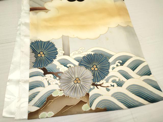 平和屋着物[]お宮参り　男の子　祝着　産着　初着　のしめ　刺繍　鷹　鷲　唐獅子　立波松文　暈し染め　金彩　逸品　DAAY3455ma_6