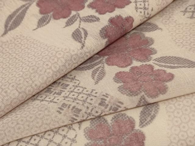 平和屋着物＊夏物　小紋　紗　草花文　洗える着物　AABE2643jd