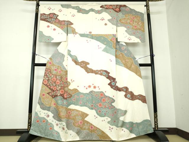 平和屋着物●訪問着　絞り　道長花文　金彩　正絹　逸品　DABA1447ps