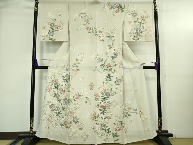 平和屋本店＊極上　夏物　訪問着　絽　更紗花文　砂色地　金彩　五泉　反端付き　逸品　DZAA4071kh6