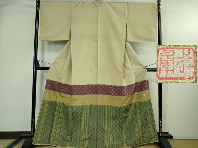 平和屋本店●極上　伝統工芸士　曽根武勇　訪問着　お召地　七宝　横段文　逸品　DZAA5384kh6