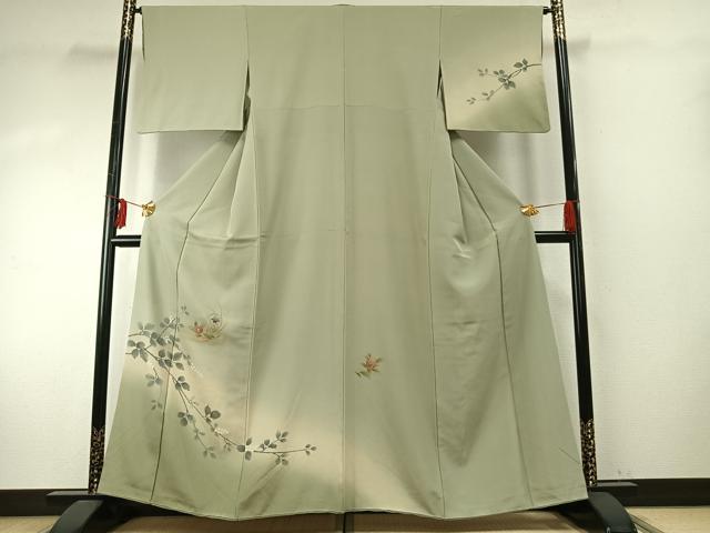 平和屋着物●訪問着　手描き　刺繍　枝花文　暈し染め　金彩　正絹　逸品　AABE1853fy